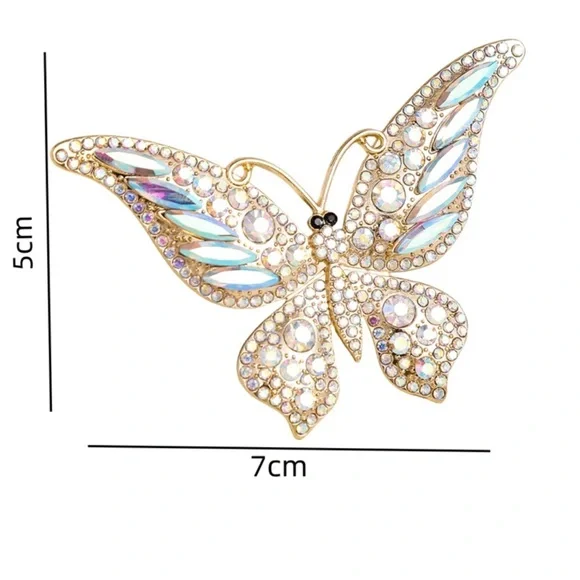 Opalescent Rhinestone Gold Butterfly Brooch with Iridescent Accents - Picture 3 of 6